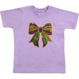 Mardi Gras Sequin Bow Patch Short Sleeve T-Shirt - Lavender