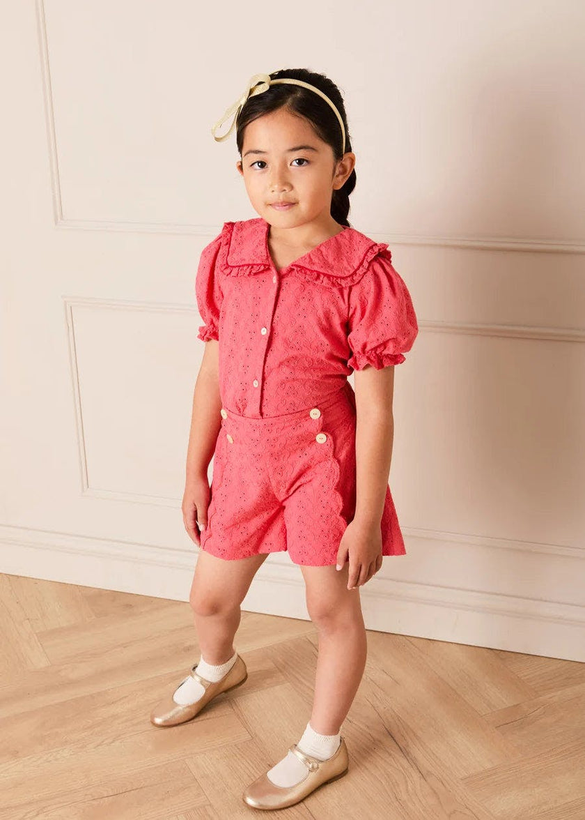Broderie Anglaise Mariner Collar Blouse in Strawberry (4-12yrs)
