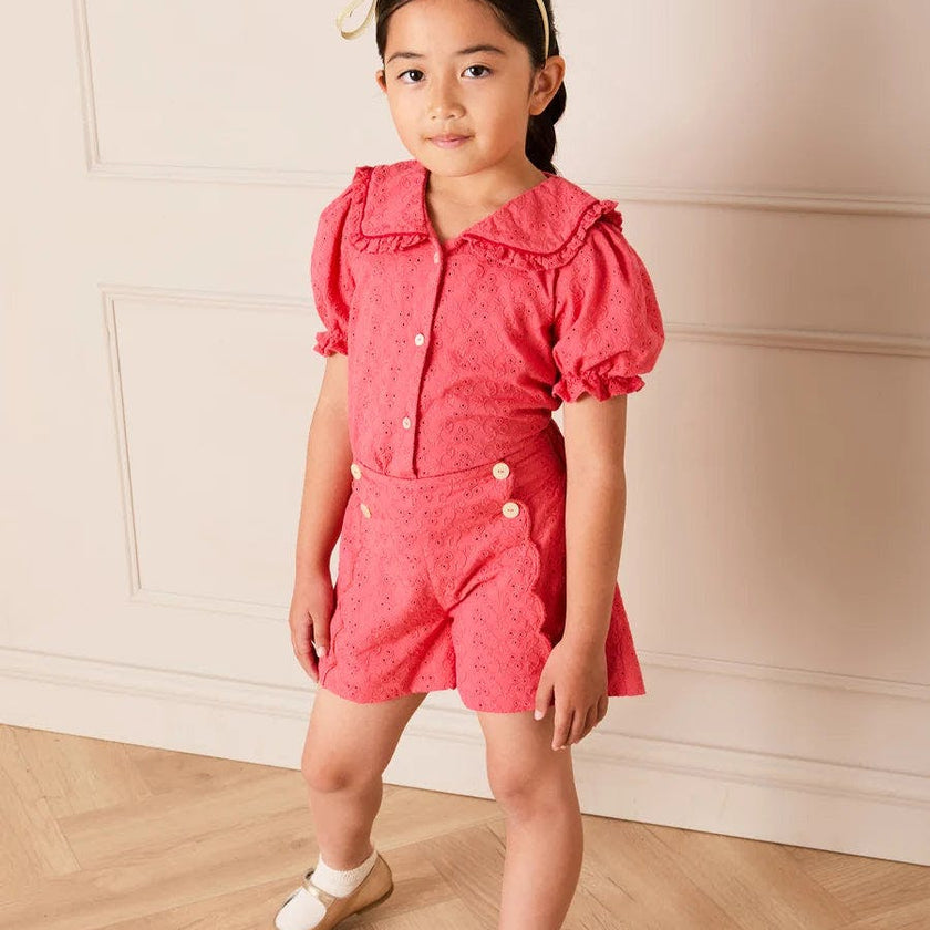 Broderie Anglaise High Waisted Shorts in Strawberry (4-12yrs)
