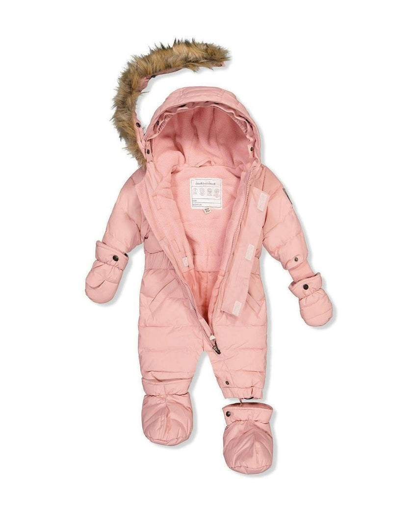 Baby Original One Piece Puffy Snowsuit With Removable Mittens And Boots Pale Dusty Pink