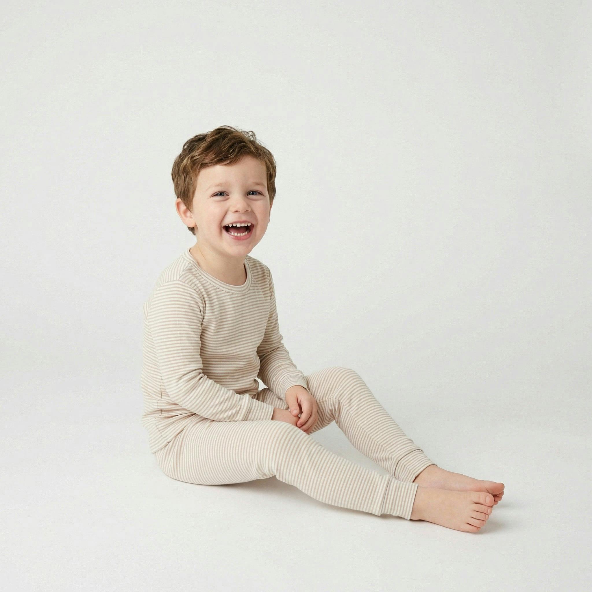 Oatmeal Stripe Bamboo Kids Pajama Set