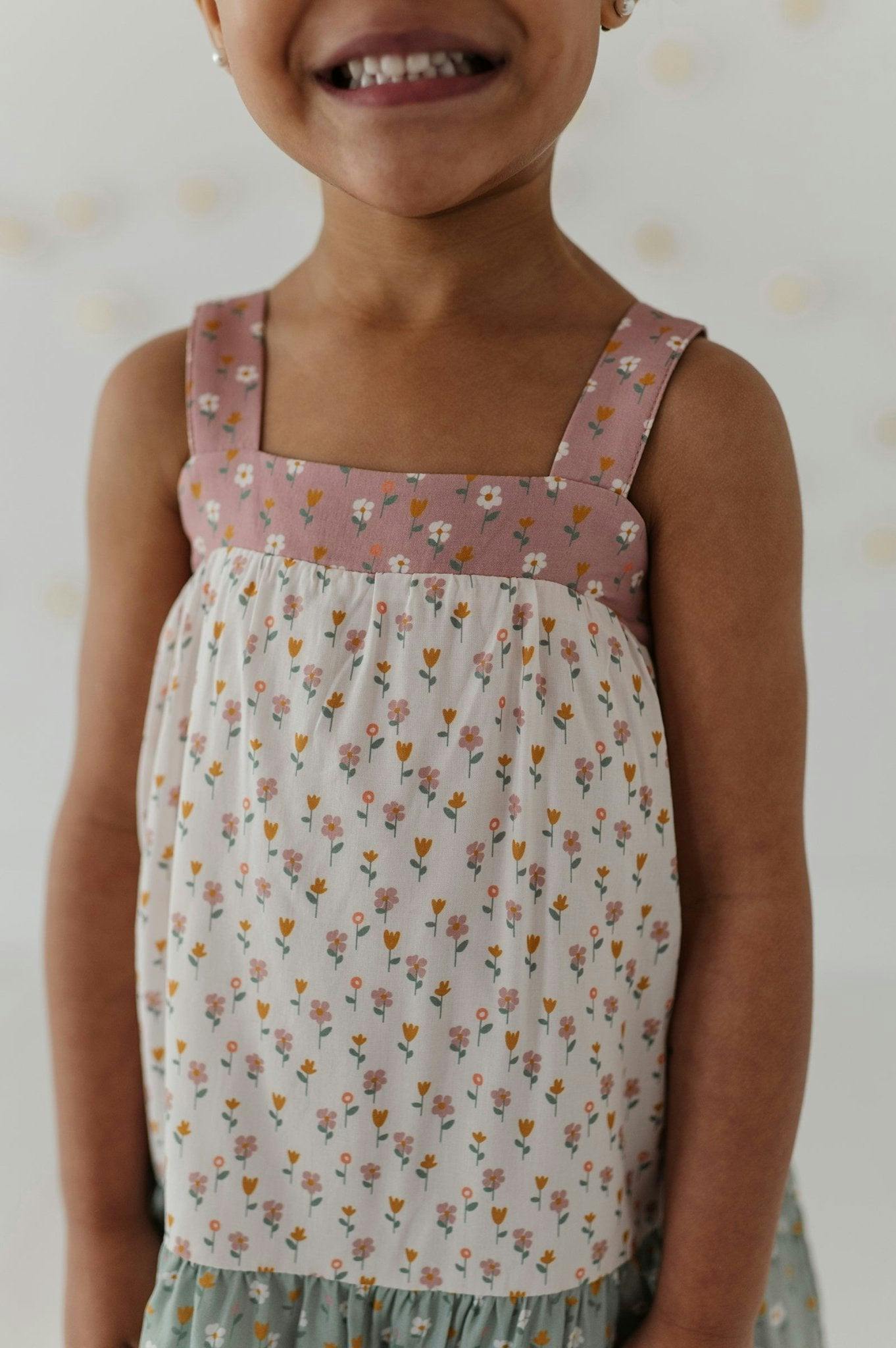 Girls Wide Strap Dress in Multi Daisy