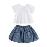 White Lace-Trim Bow Skirt Set