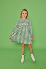 Long Sleeved Riviera Dress - Geneva Gingham Green