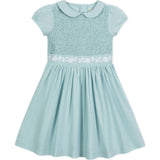 Organic Puff Sleeve Smocked Party Dress with Peter Pan Collar, Blue