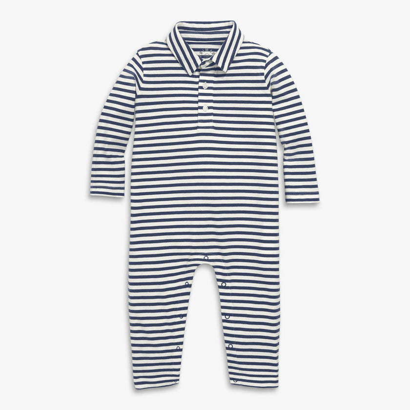 Baby Long Sleeve Polo Romper In Stripe, Stripes