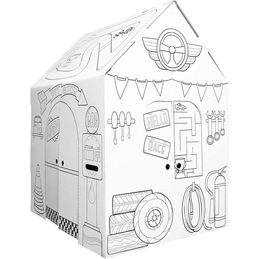 Cardboard Coloring Playhouse Garage - Kids Art and Craft