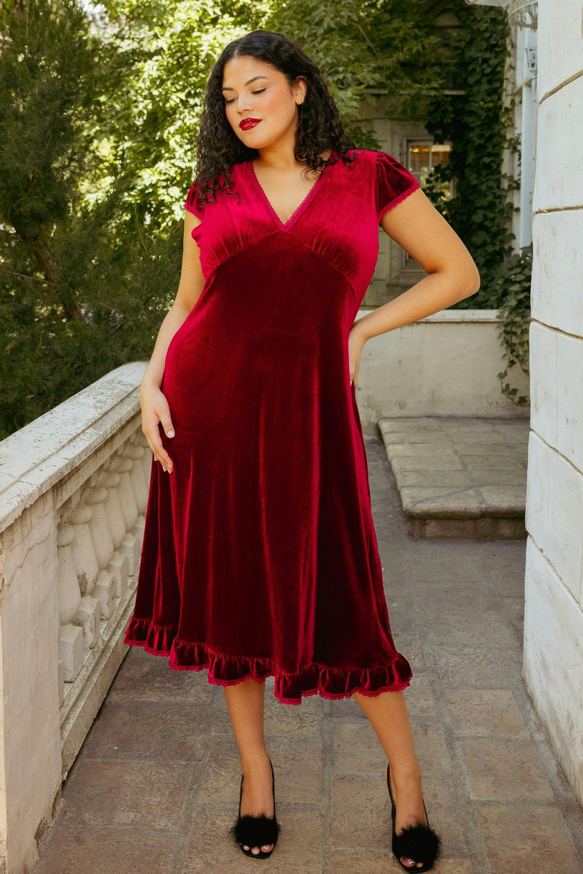 Livia Dress in Burgundy Velvet