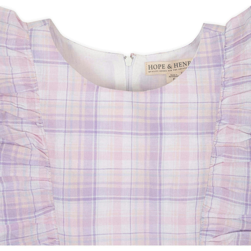 Linen Flutter Sleeve Pinafore Dress, Purple