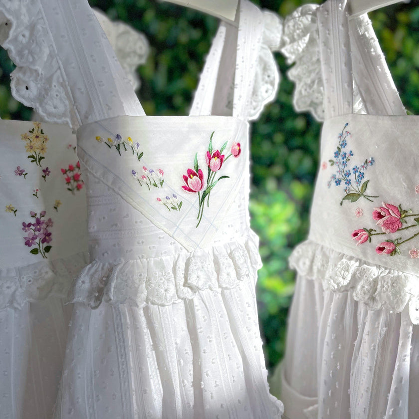 4T Heirloom Handkerchief Dress - Pink Tulips & Daisies