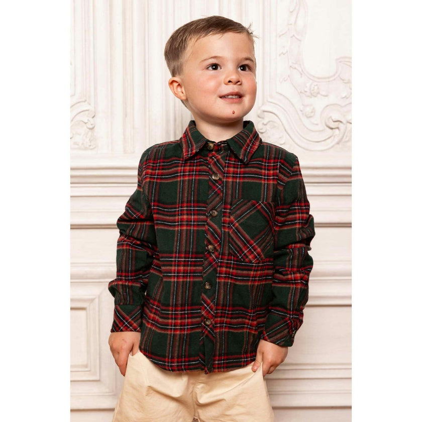 Boys John Shirt in Evergreen Plaid