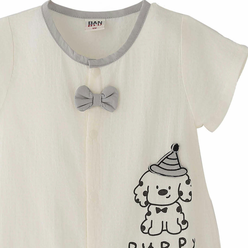 Cream Puppy Bow Romper