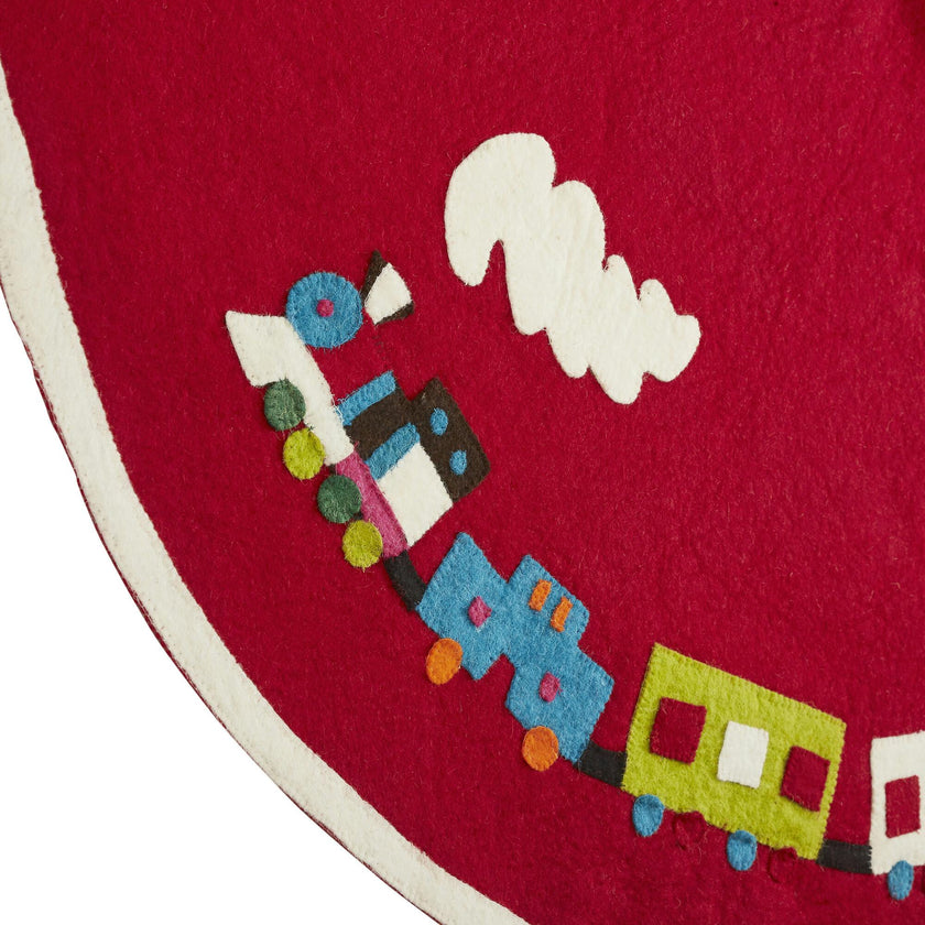 Handmade Toy Train Red Christmas Tree Skirt Felt 26"/60"