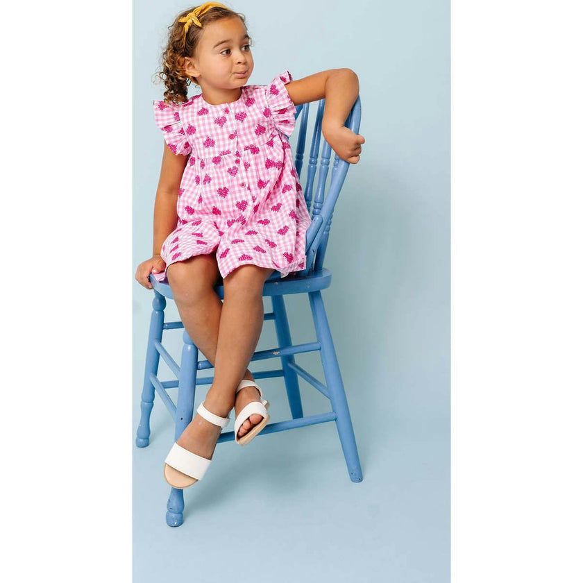Pink Gingham Hearts Embroidery Girls Sunday Dress
