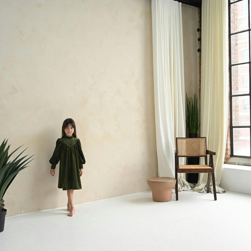 Rachel dress (olive-green velvet)