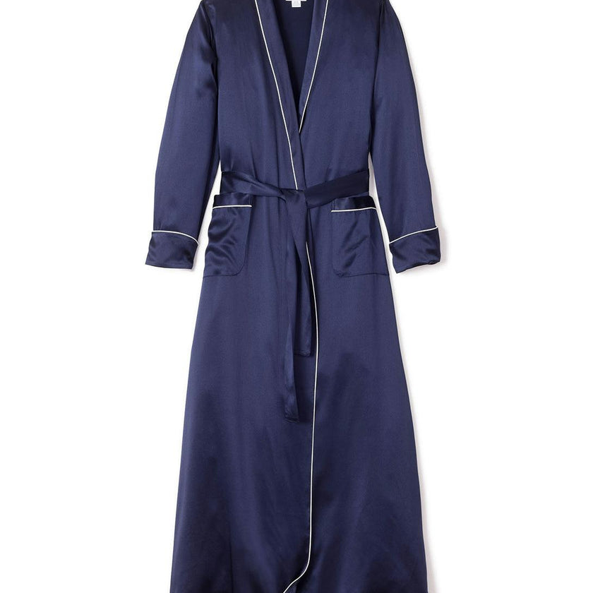 Women's Silk Long Robe in Navy
