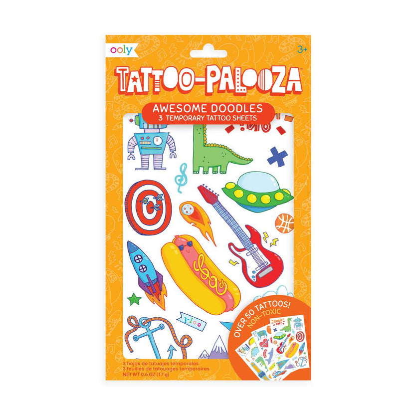 Tattoo-Palooza Temporary Tattoos - Awesome Doodles - 3 Sheets
