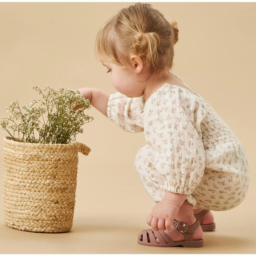 Floral Muslin Smocked Jumpsuit, Cream