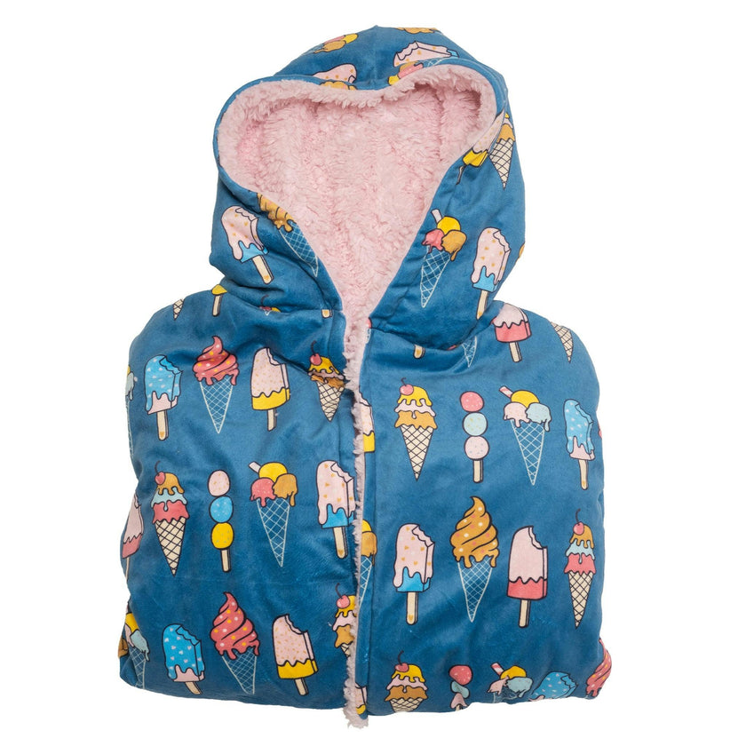 Cozy Switch Robe – Reversible Sherpa & Printed Mink Robe with Appliqué, Ice Cream