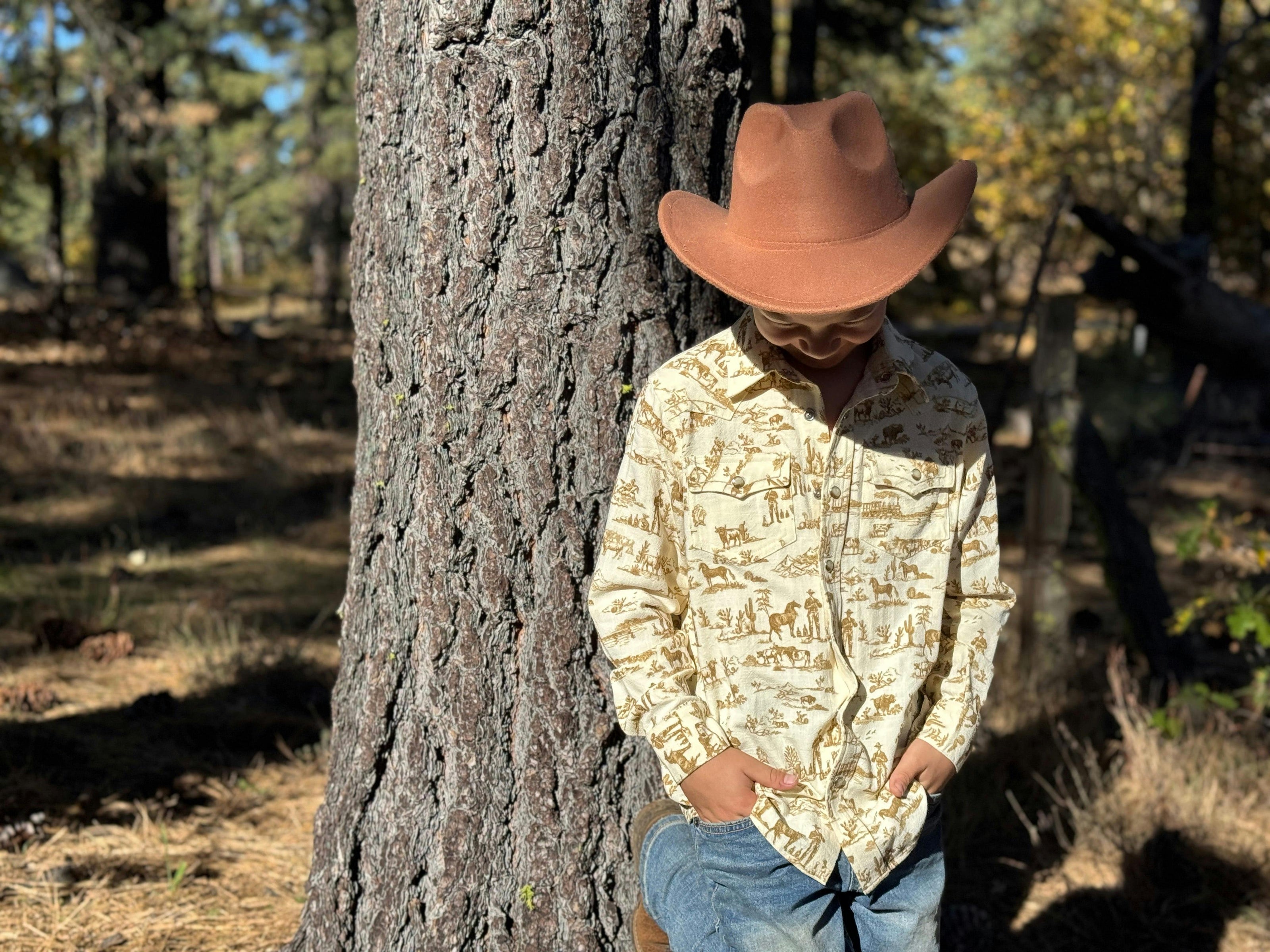RODEO Cream Western Print  WOVEN SHIRT