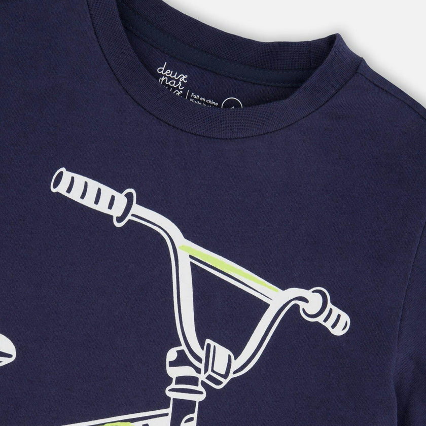 Organic Cotton Jersey T-Shirt With Bike Print Dark Blue