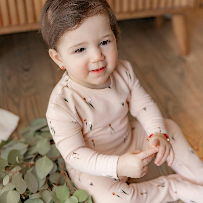 Scooter and Tulip Printed Onesie Dark Almond