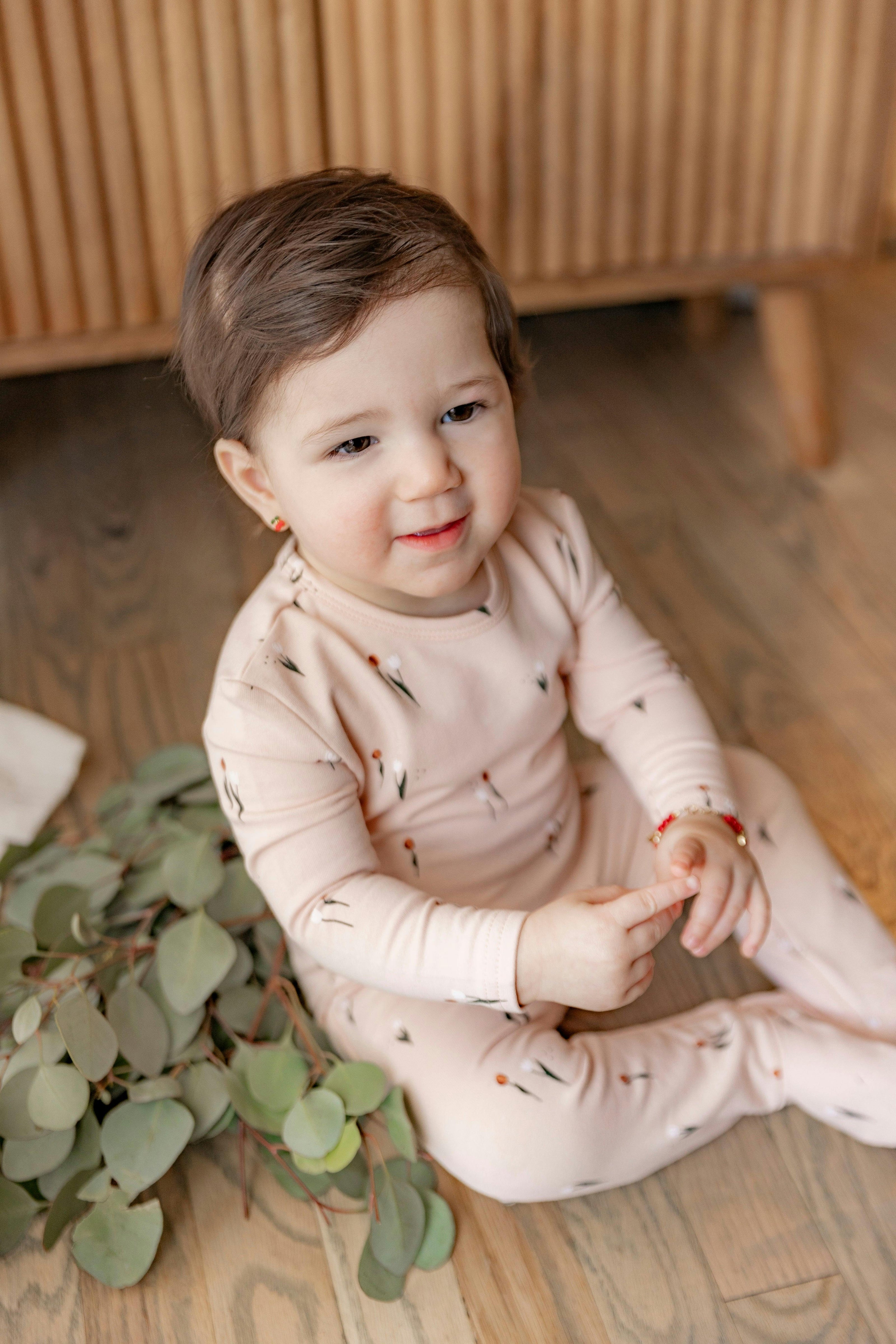 Scooter and Tulip Printed Onesie Dark Almond