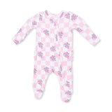 Heart Tattoo Check Pink - 2 Way Ruffle Back Zipper Footie