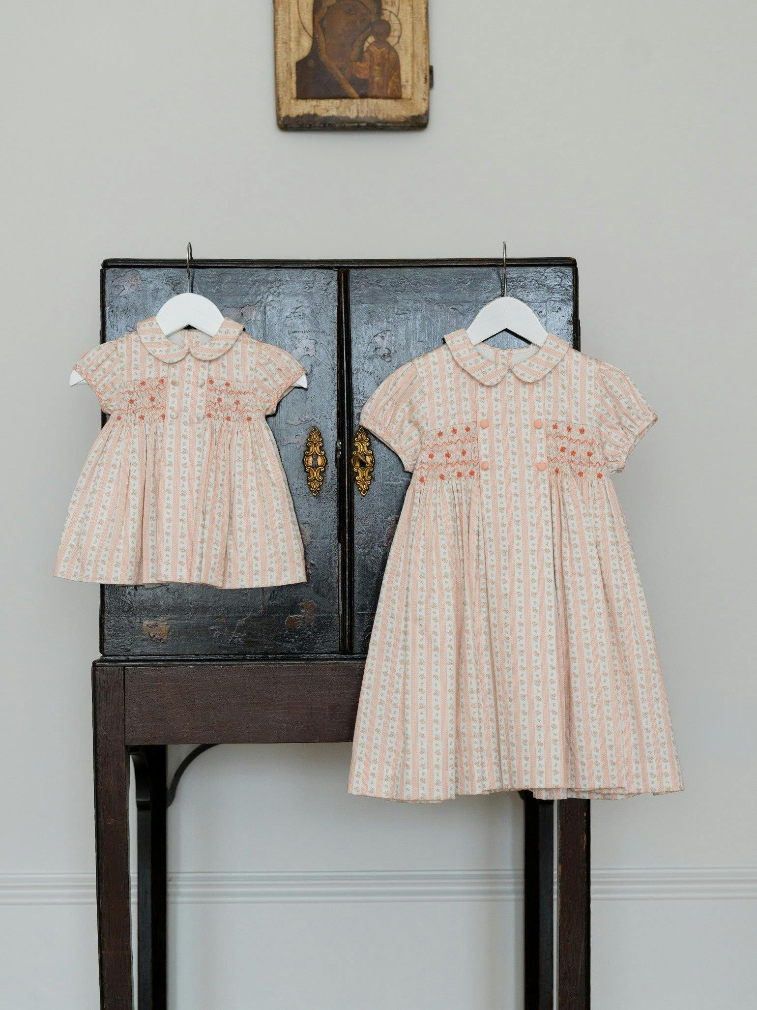 Pink Floral Stripe Arcadia Baby Girl Hand-Smocked Set