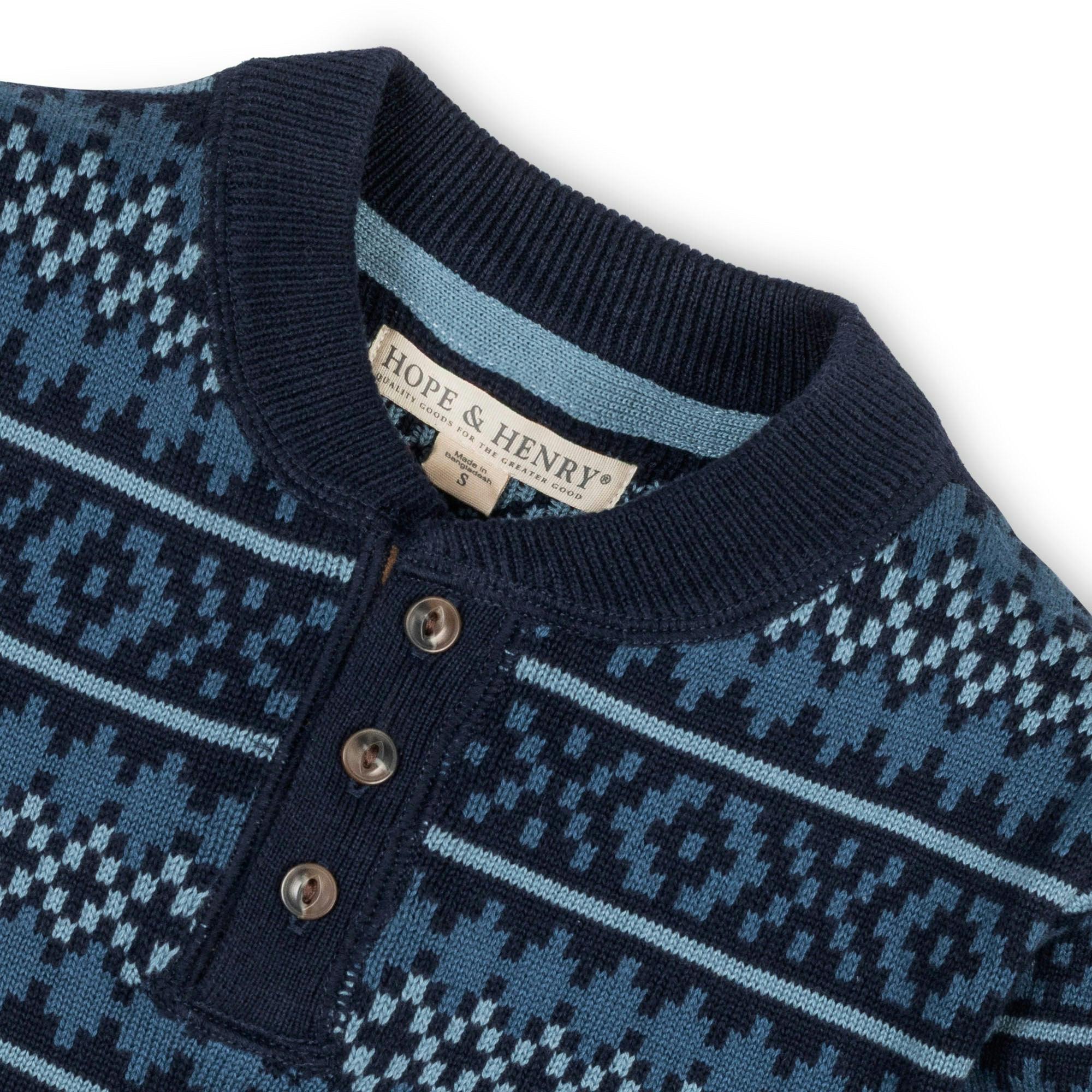 Organic Sweater Henley with Elbow Patches