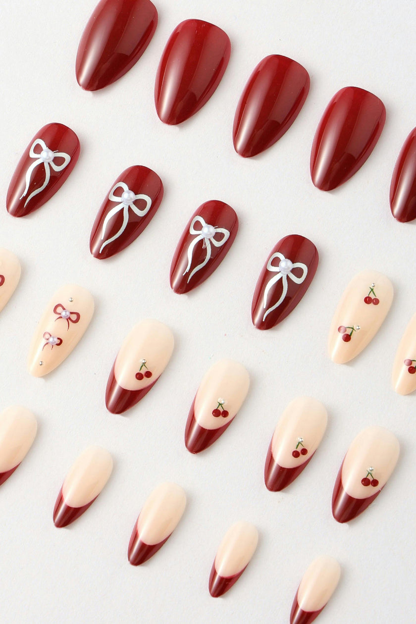Cherry Cola  - Almond Press-On Nails