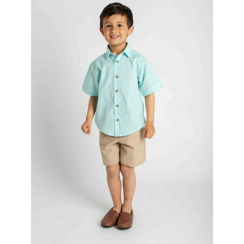Gingham Linen Look Camp Shirt