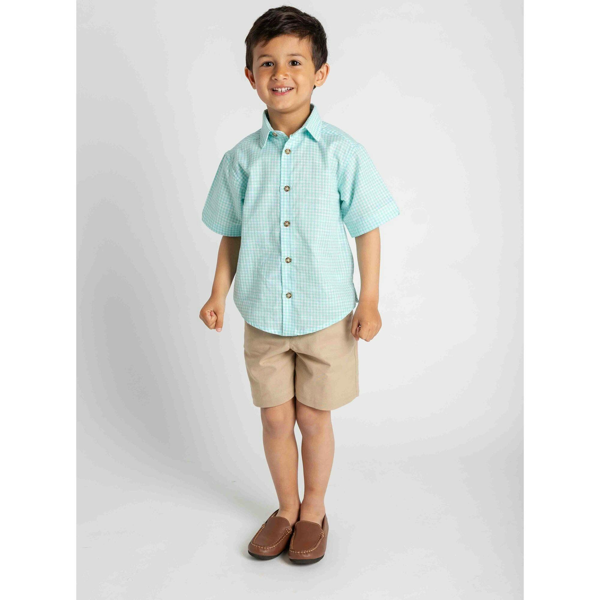 Gingham Linen Look Camp Shirt