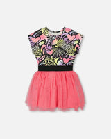 Bi-Material Dress Black Printed Multicolor