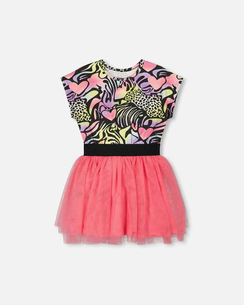 Bi-Material Dress Black Printed Multicolor