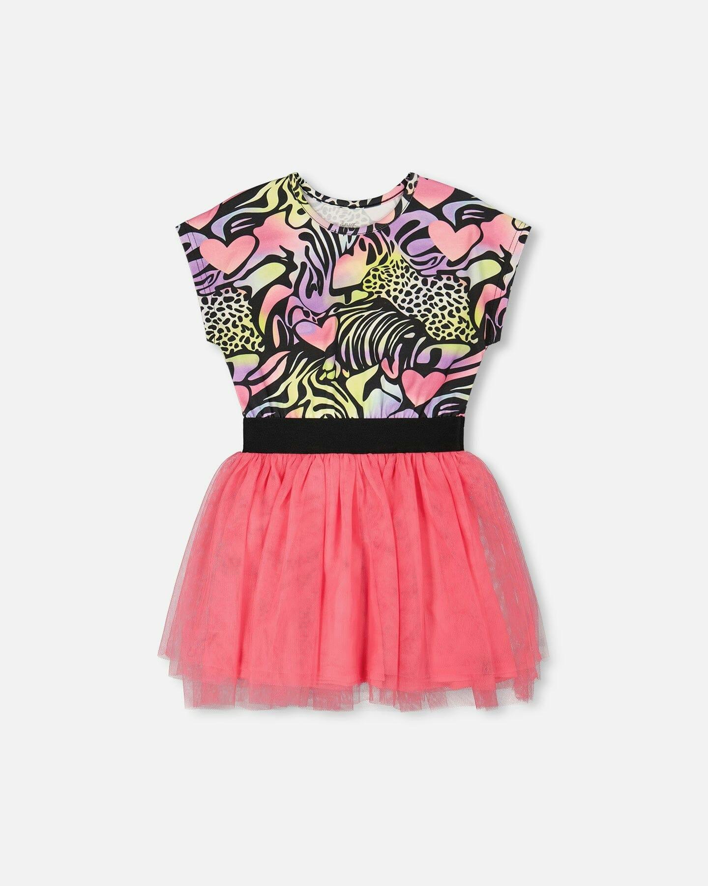 Bi-Material Dress Black Printed Multicolor