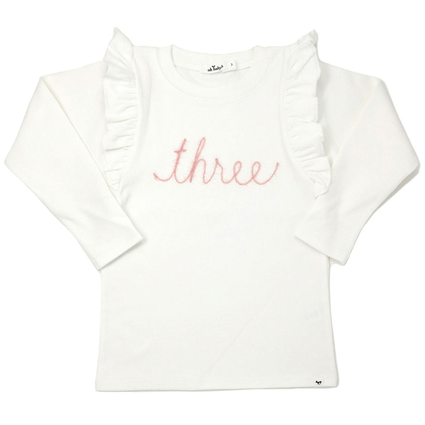 Millie Long Sleeve Tee in 'three' Pink Eyelash Writing