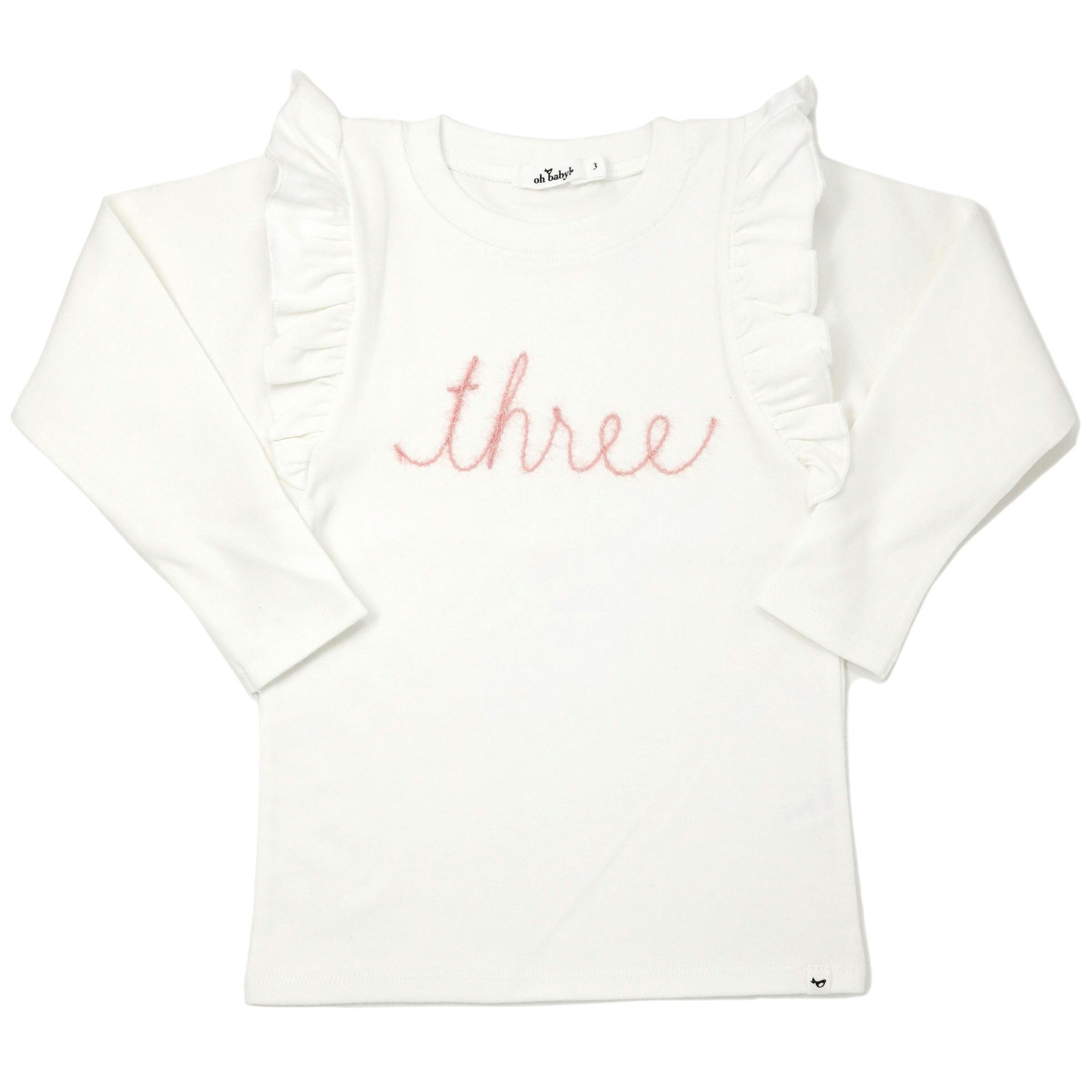 Millie Long Sleeve Tee in 'three' Pink Eyelash Writing