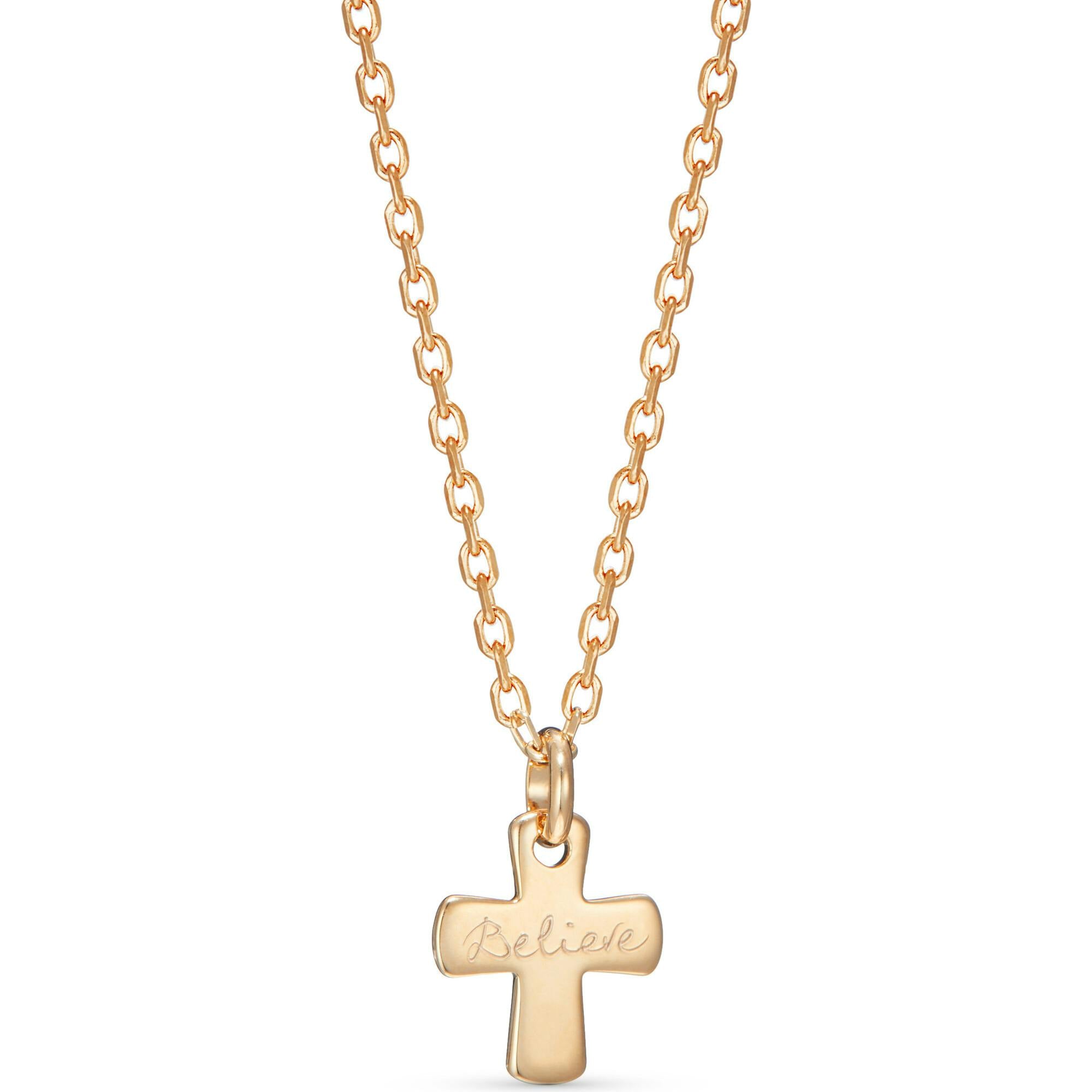 Personalized Cross Necklace, 14k Gold Plated