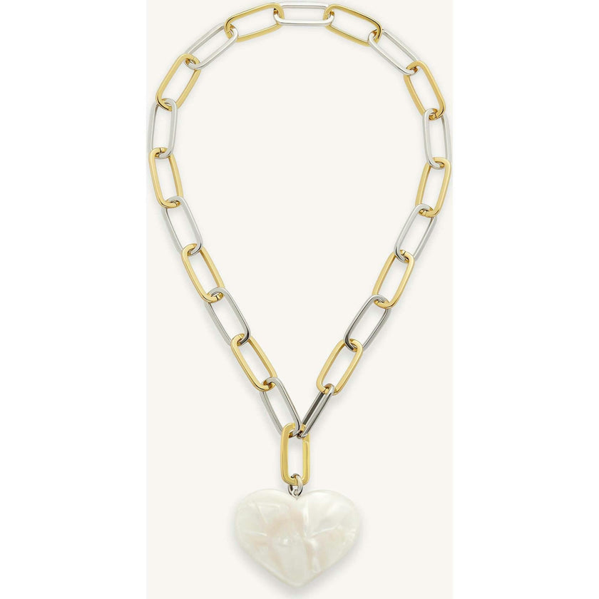 Grande Heart Pendant Necklace in White Shell