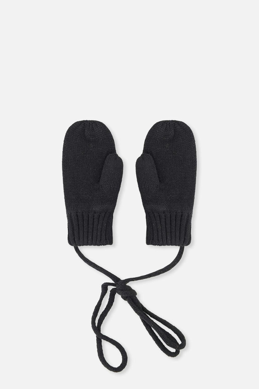 Baby Knit Mittens With String Black