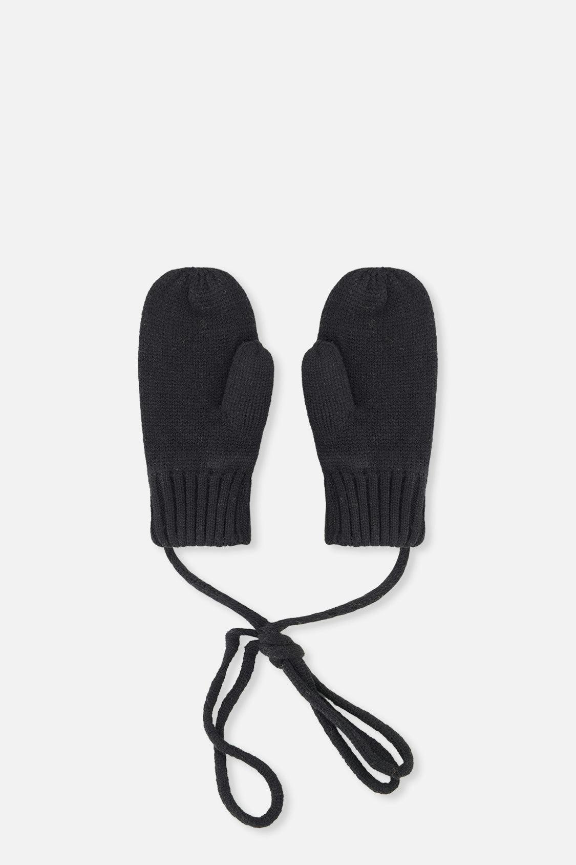 Baby Knit Mittens With String Black