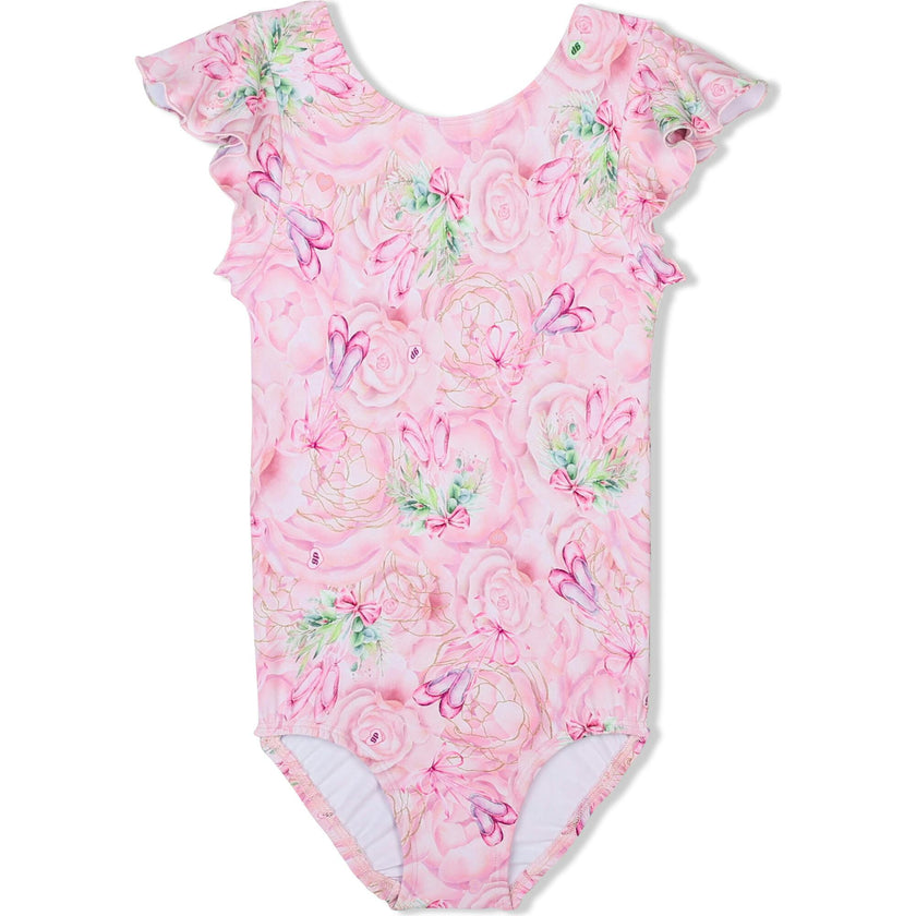 Ballet Bows Ruffle Sleeve Leotard, Pink