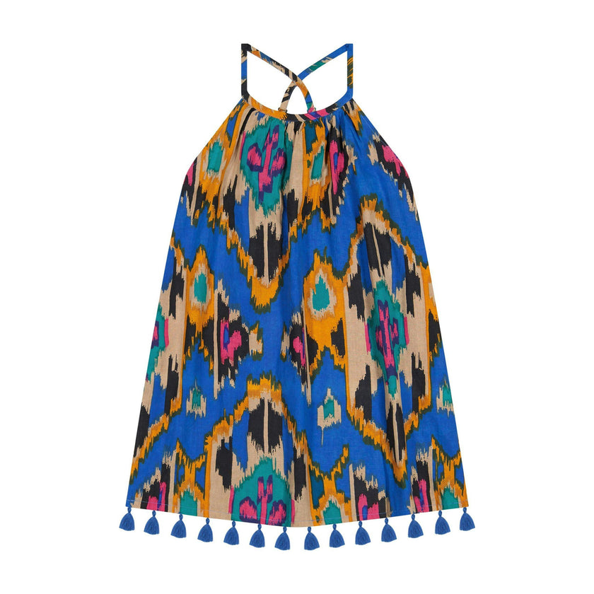 Mini Chantal Girls Dress Fiesta Blue Ikat, blue