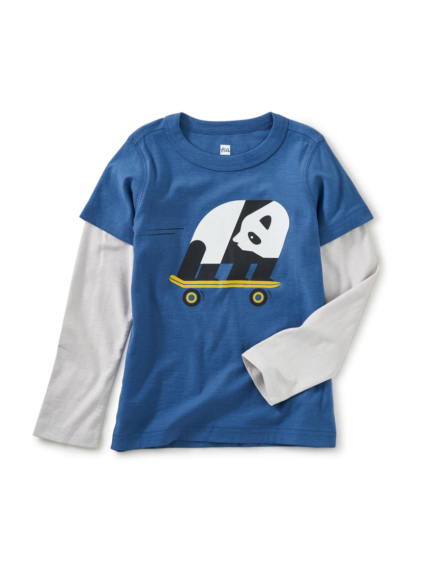 Skater Panda Layered Tee, Cobalt