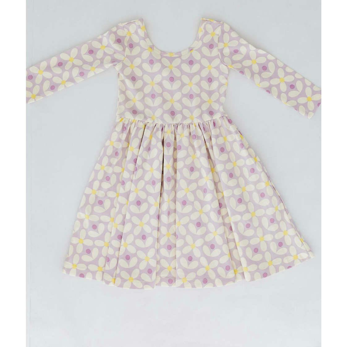 3/4 Sleeve Twirl Dress in Pale Purple Petals