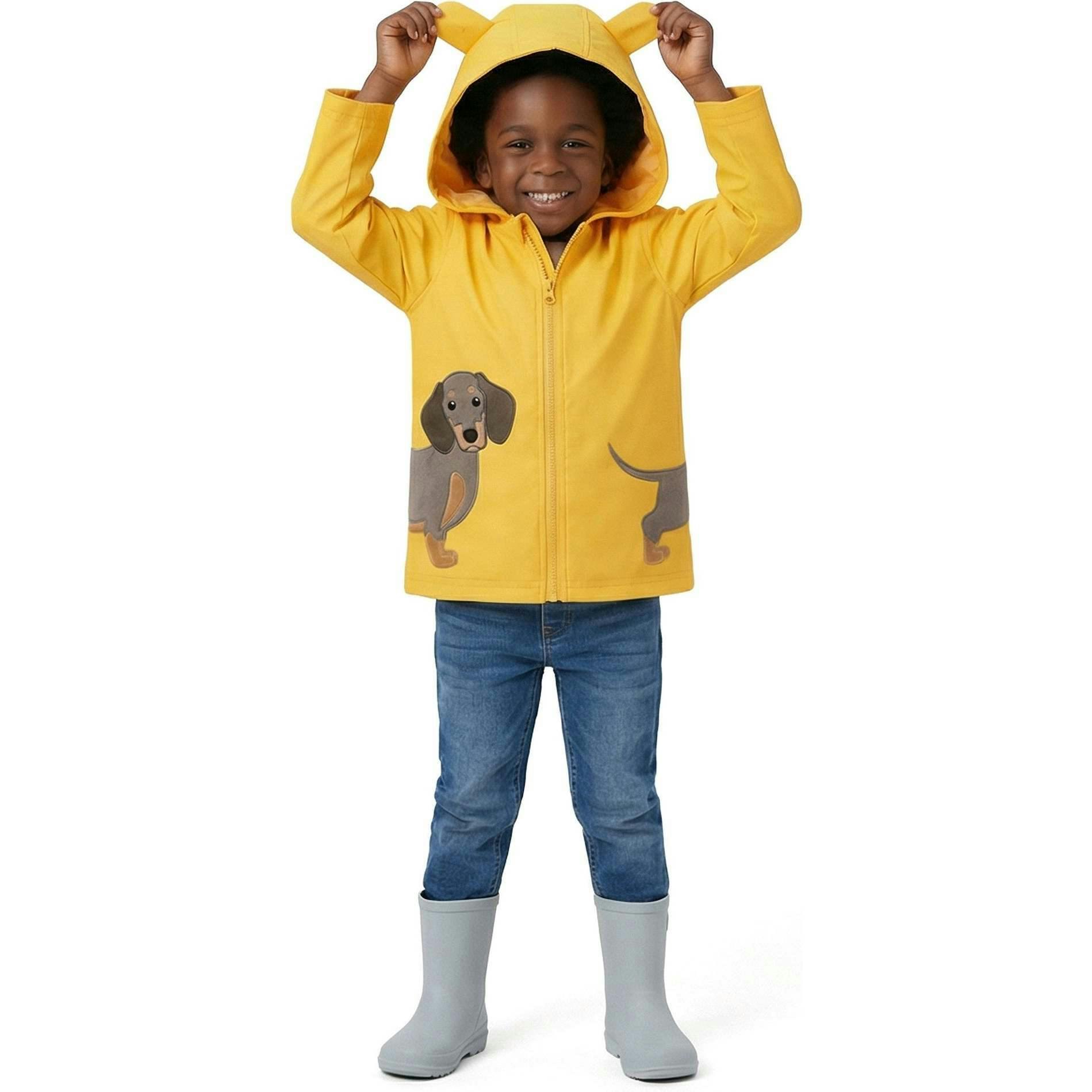Boys Dog Applique Raincoat | Yellow