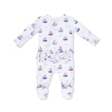 Bubbly Sailboats Pink - 2 Way Ruffle Back Zipper Footie