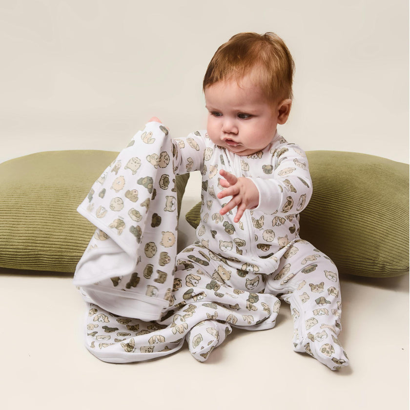 Mini Woof Squad Grey Zip-up Bodysuit