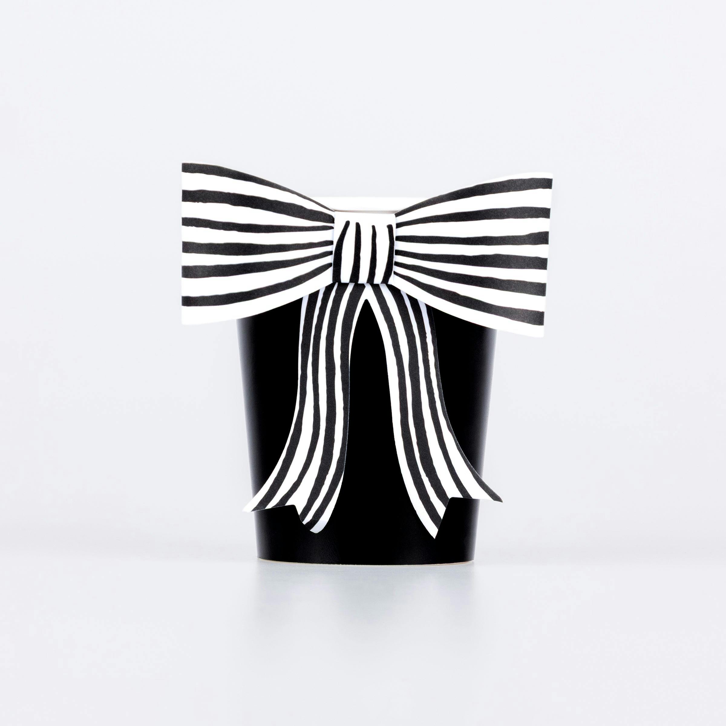 Black & White Stripy Bow Cups